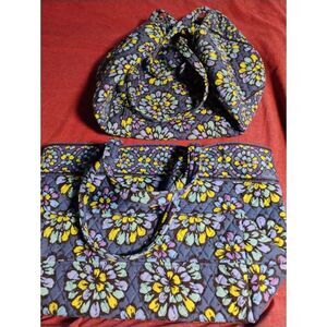 Vera Bradley Lot of 2 Large Duffel/Tote & Weekender Bags Indigo Pop